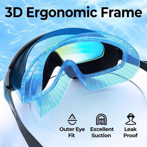 VegoVia 2 Pack Goggles Swimming Adult Men Women, Anti-Fog Pool Water Swim Goggles 180° Wide View UV Protection No Leaking Silicone Swim Glasses Attached Earplugs for Youth Beach Open Water Beach